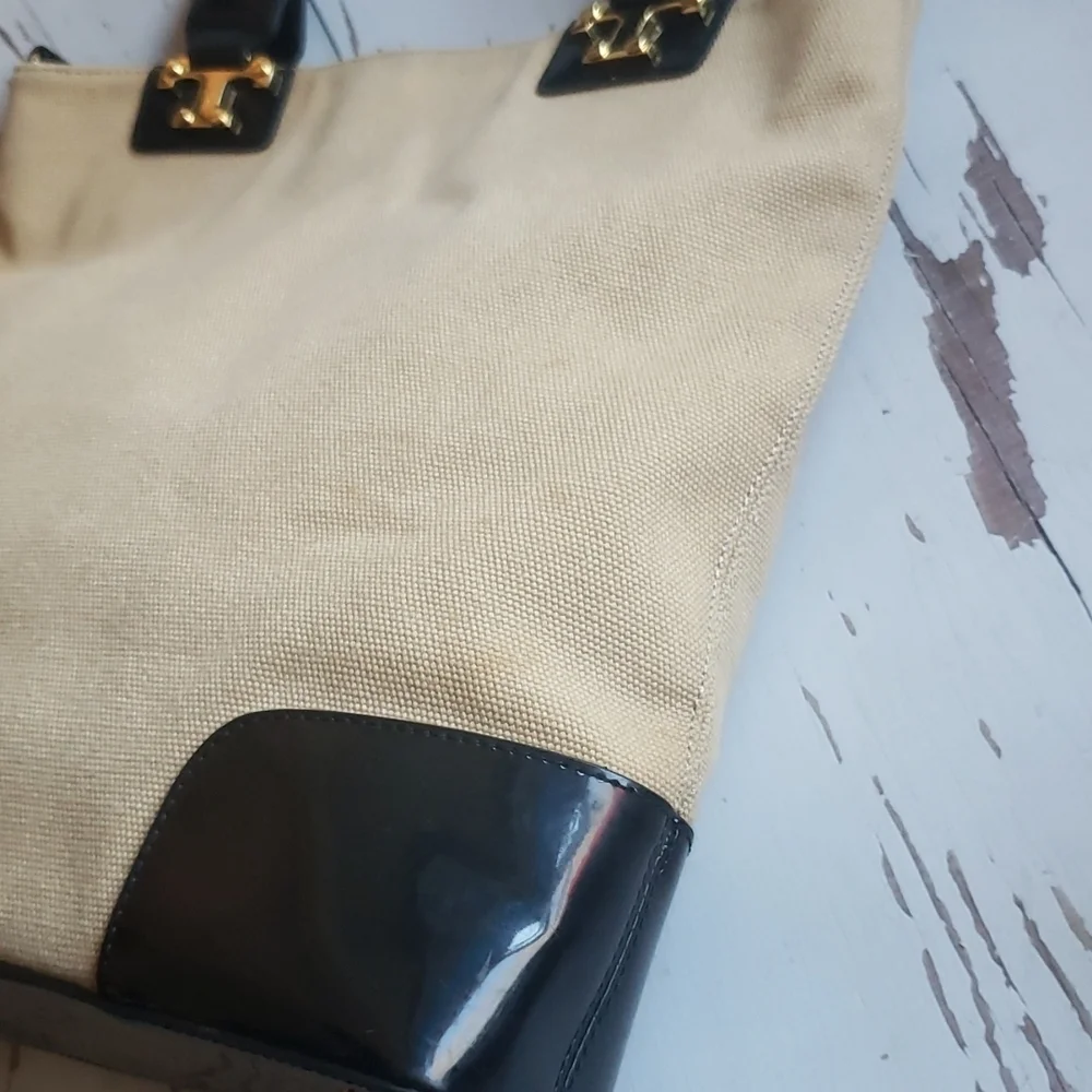 Tory Burch canvas and patent leather tote large bag